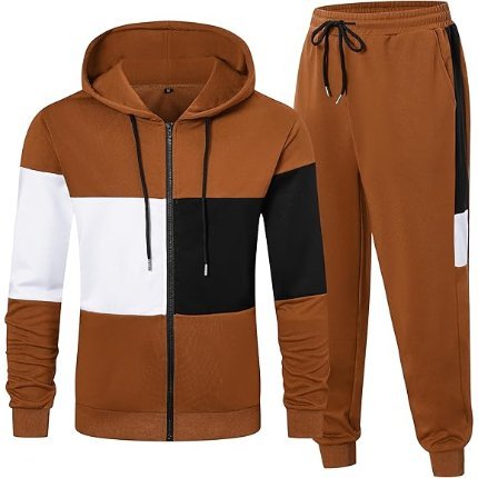 Men’s Colorblock Polyester Fleece Hooded Tracksuit with Full-Zip Hoodie & Jogger Pants for Training and Casual Comfort
