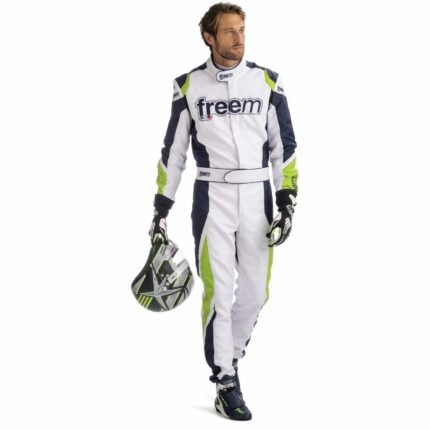 Custom K19 Kart Racing Suit Digital Printed, Made-to-Measure, Level 2 Karting - White, Navy, and Lime Green